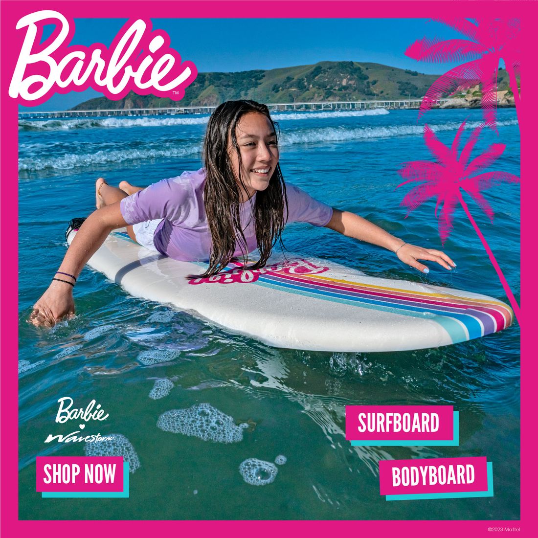 Barbie Signature 8ft Surfboard by Wavestorm in use