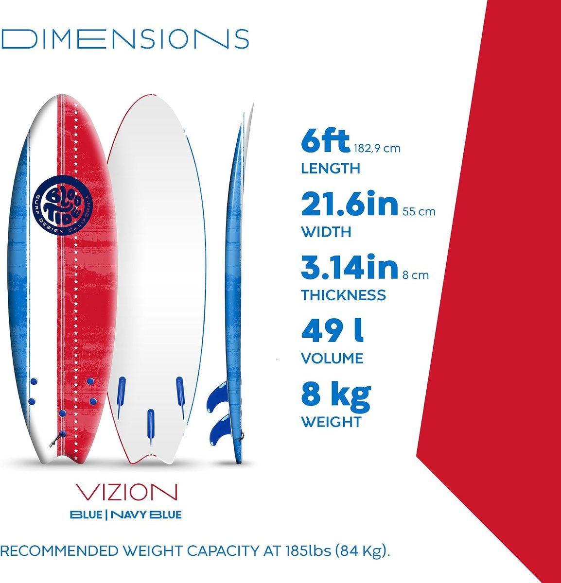 Bloo Tide 6ft Swallow Tail Soft Surfboard — view 4